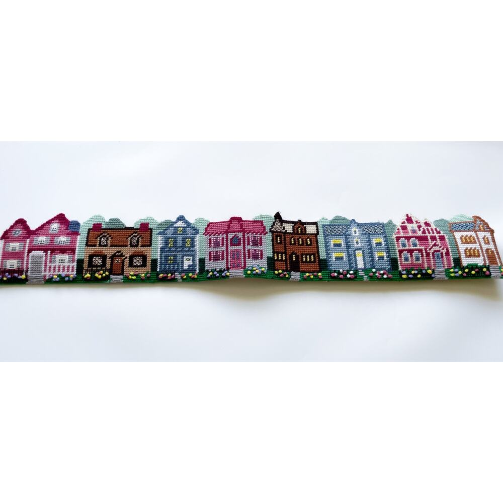 Completed Bucilla Chestnut Street 6047 Plastic Canvas Needlepoint Wall Hanging